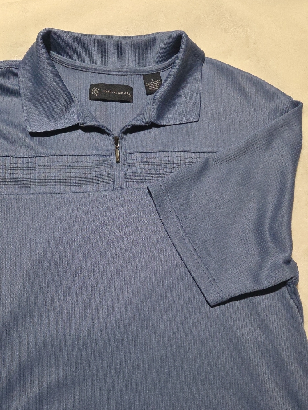 Quarter-Zip Polo Shirt in Dusty Blue by